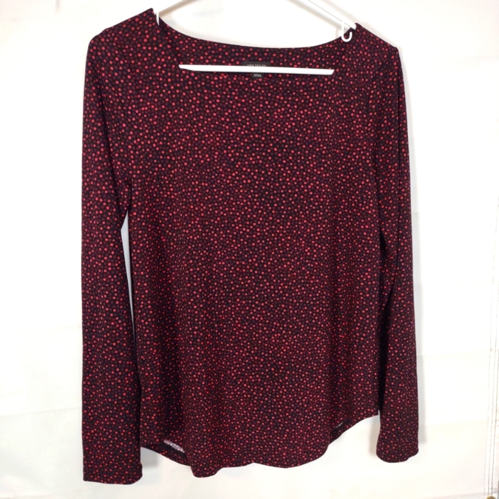 Ann Taylor Black with Pink dots blouse Size Small